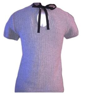 Frenchi grey knit sweater with back black bow tie